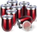 StarSpeed 12oz/8 Pack Wine Tumbler with lid, Stainless Steel Travel Mugs Stemless Double Wall Insulated Coffee Cup, Insulated Wine Glasses Travel Tumbler for Cold & Hot Drinks(Transparent Red, 8)