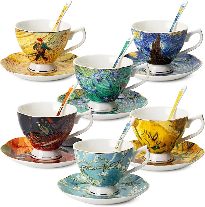 BTaT Porcelain Tea Cup Set - 6 Pieces, Includes Spoons, Perfect for Afternoon Tea