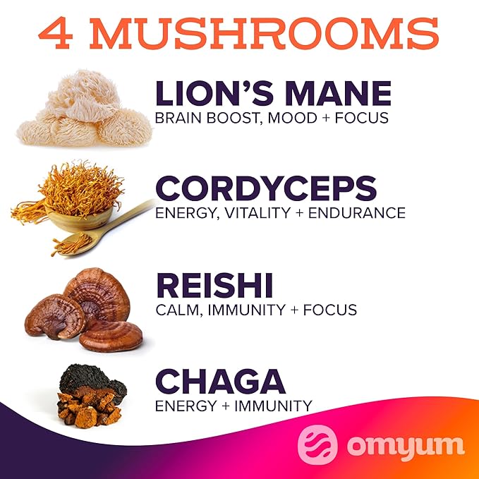 OMYUM - Premium Cacao Mushroom Coffee Alternative (30 Single-Serve Packets) Organic Blend with Lion’s Mane, Reishi, Cordyceps, Ashwagandha, Maca & L-Theanine for Calm, Focused Energy - Low Caffeine