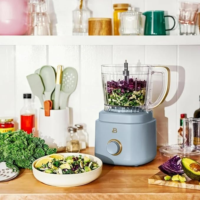 Beautiful 10‑Cup Food Processor ‑ 500 W, Variable Speed, Twist‑Lock, Dishwasher‑Safe Parts, Included Accessories (Cornflower Blue)