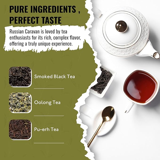 Tea Runners Russian Caravan Loose Leaf Black Tea | Bold Smoky Blend of Smoked Black Tea, Oolong & Pu-erh | Premium Chinese & Indian Tea | Full-Bodied, Earthy, Rich Flavor - 5 oz