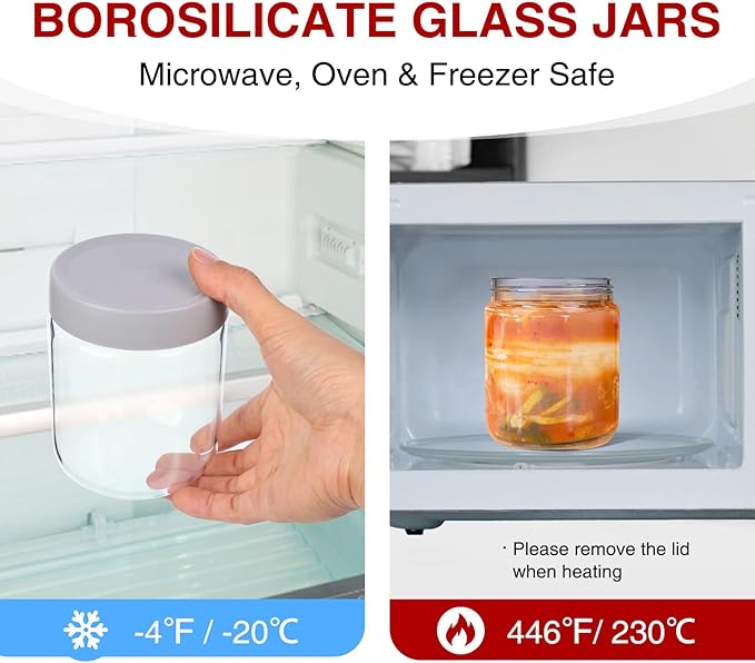 16oz Borosilicate Glass Jars with Lids - Freezer to Oven Safe (-4°F to 446°F), Airtight Meal Prep Containers for Overnight Oats, Snacks, Coffee, Microwave & Dishwasher Safe (6pack)