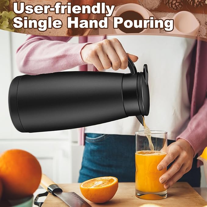 Uiifan 2 Pcs 51 Oz Thermal Coffee Carafe Stainless Steel Insulated Vacuum Coffee Carafes Double Walled Vacuum Thermal Pot Flask with Brushes for Keeping Cold Hot Tea Water Milk Home Office (Black)