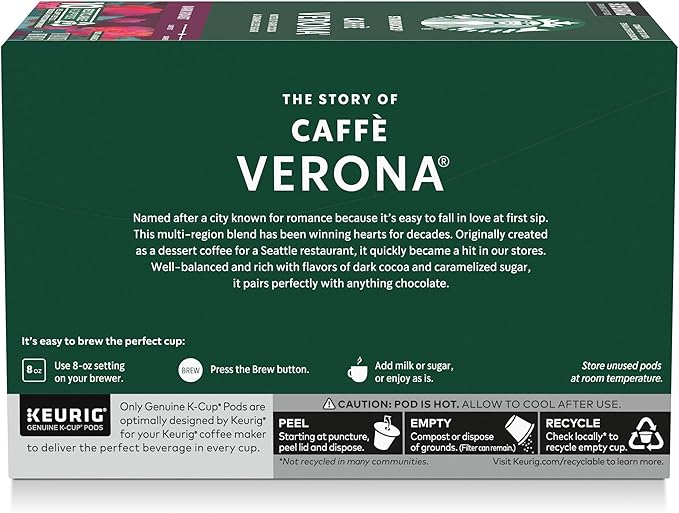 Starbucks K-Cup Coffee Pods, Dark Roast Hot or Iced Coffee, Caffè Verona, 40 Keurig Pods