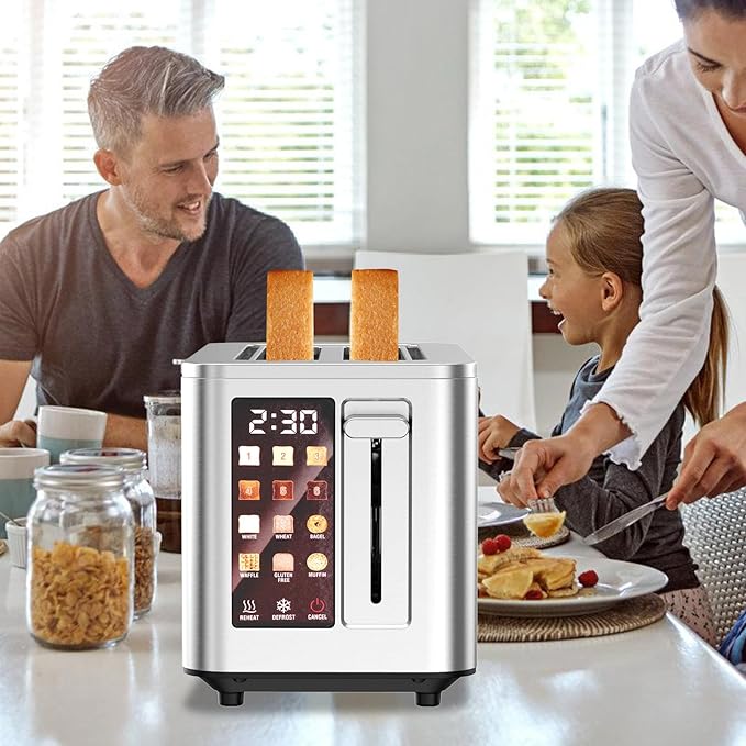 Touch Screen Toaster 4 Slice, 4 Bread Types, 4 Shade Settings, LCD Display, Extra Wide 1.5" Slots, Memory Function, 1400W，16.54 * 8.66 * 7.48inch