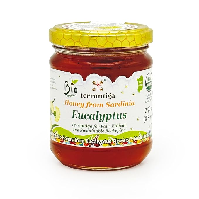 WellEatable Eucalyptus Organic Raw Honey from Eucalyptus Flowers, Artisanal Complex Balsamic Honey from Sardinia, Italy - (250gr) 8.8 oz