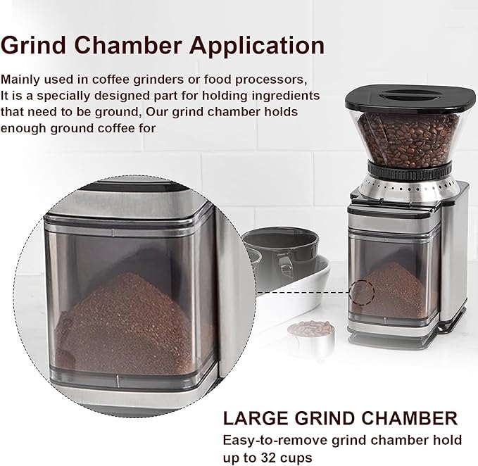 DBM-8GC Grind Chamber With Lid Replacement for Cuisinart DBM-8P1 etc Grinder, Fit Coffee Grinder, Food Processor Replacement Parts, Clear Round Flip Top Design - Dishwasher Safe