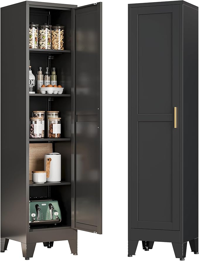 Tall Narrow Storage Cabinet, 67" Single Door Metal Storage Locker Cabinet, Freestanding Tall Kitchen Pantry Cabinets for Small Space