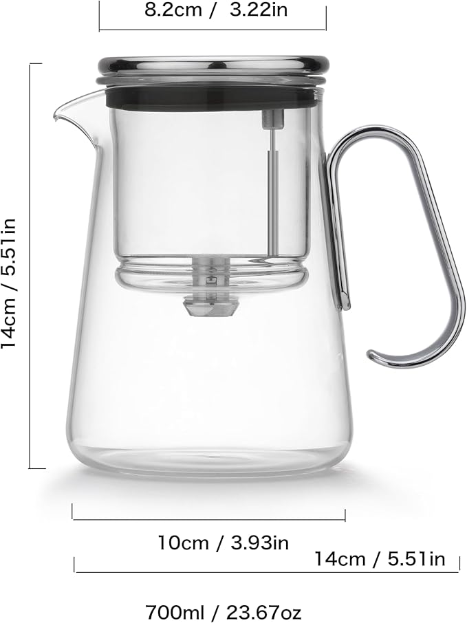 Bonston heat-resistant glass teapot, magnetic switch, dark grey glass, Gold handle, 23.6 oz, BP19