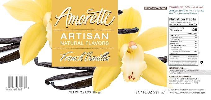 Amoretti - Natural French Vanilla Artisan Flavor Paste, 2.2 lbs, Perfect For Ice Cream, Beverages, Cakes, and more, Preservative Free, Vegan, Gluten Free, No Artificial Sweeteners, Highly Concentrated