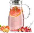 Glass Pitcher with Lid, 68 oz/2 Liter,Hand Blown Glass Water Pitcher and Precise Scale Line for Hot/Cold Beverages, Juice, Lemonade, and Milk, Heat Resistant,Christmas Gifts