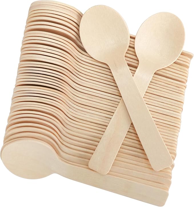 LotFancy 200 Mini Wooden Spoons, 4 Inch Length, Biodegradable Compostable Eco-friendly Birchwood Taster Spoons