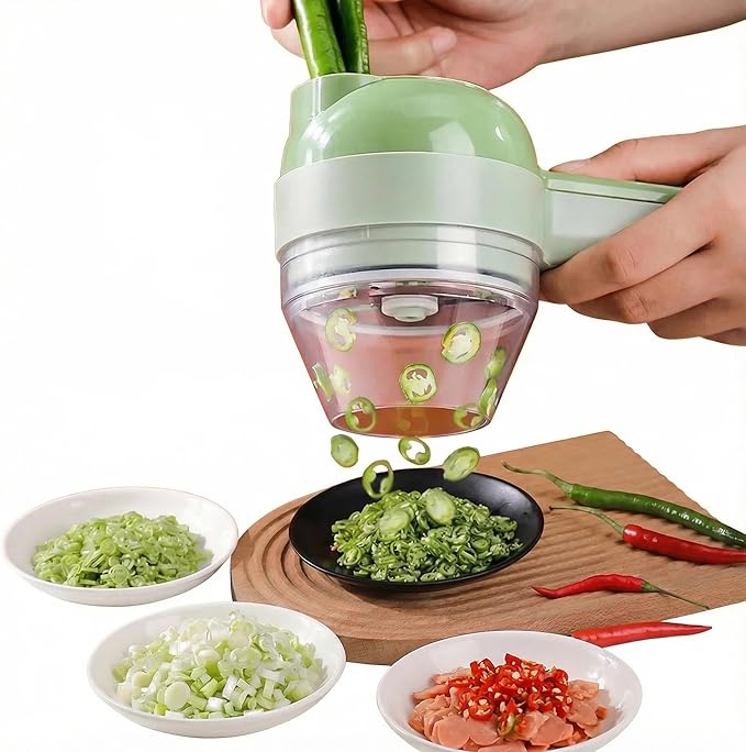 Multi functional vegetable slicers， chili ring and scallion slicer, vegetable slice, ginger, garlic slices, electric wireless food processor, portable charging device