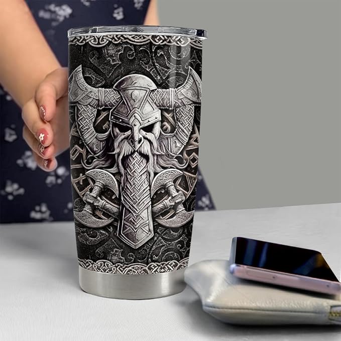 Viking Gifts for Men Viking Cup Tumbler 20oz Vikings Stainless Steel Insulated Tumblers Coffee Travel Mug Gift for Birthday Christmas