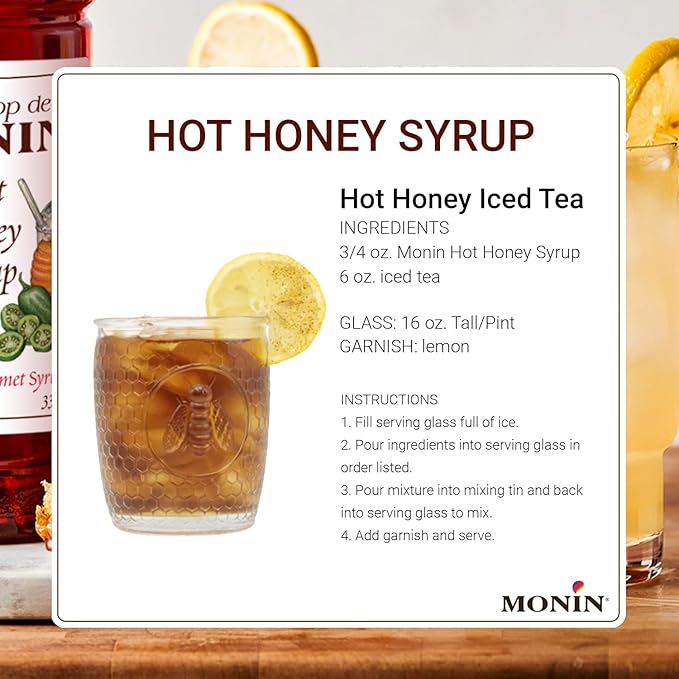 Monin - Hot Honey Syrup, Robust Sweet & Spicy Flavors, Great for Lemonades, Teas, Cocktails, Culinary Recipes, & More, No Artificial Sweeteners, Gluten-Free, Non-GMO, Clean Label (1 Liter)