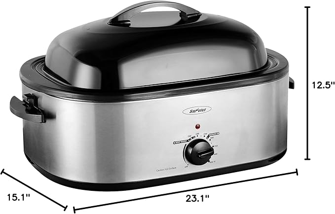 Sunvivi 20 Quart Electric Roaster Oven Turkey Roaster with Lid Electric Roasters with Removable Pan Large Roaster, Self-Basting Lid, Fast Heating & Thaw/Warming Setting, Silver