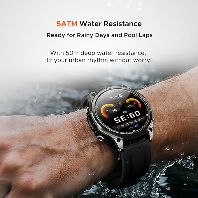 DOOGEE Anywise W1 Smart Watch 5ATM Waterproof Dual-Band GPS Fitness Tracker, 1.43'' AMOLED Screen Men Watches for Android and iPhone, 170+ Sports Modes, Bluetooth Call/18 Days Battery/2 Straps