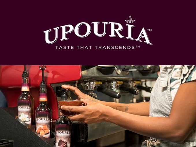 Upouria Mocha Coffee Syrup Flavoring, 100% Vegan, Gluten-Free, Kosher, 750 mL Bottle (Pack of 4) with 2 Syrup Pumps