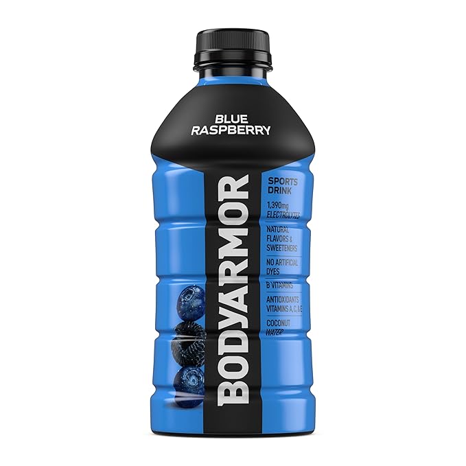 BODYARMOR Sports Drink, Blue Raspberry, Electrolyte Drink Hydration, 28 Fl Oz Bottles (15 Pack), Flavored Coconut Water with B Vitamins & Antioxidants