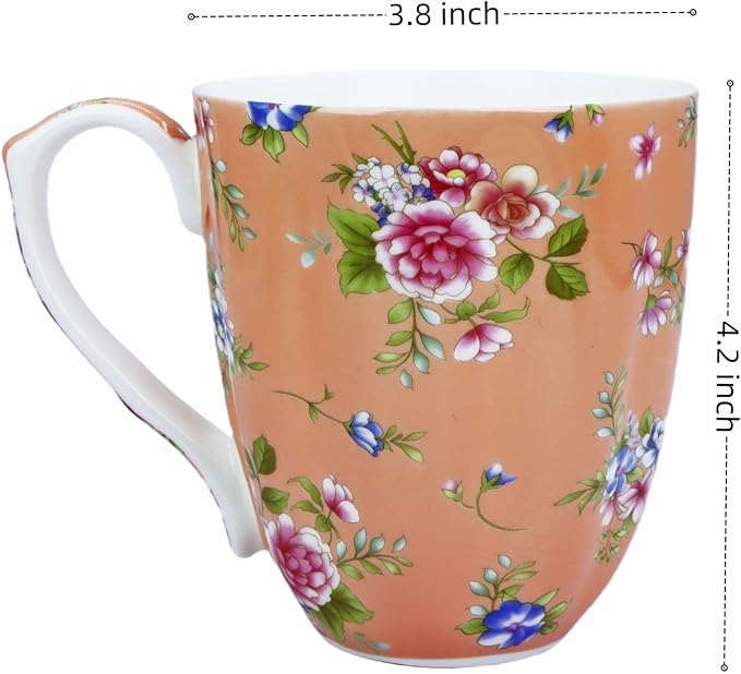 13oz Bone China Floral Mug Bone China Coffee Mugs Bone Teacup Christmas Mugs Birthday Gifts for Women Mom Friends Coworker