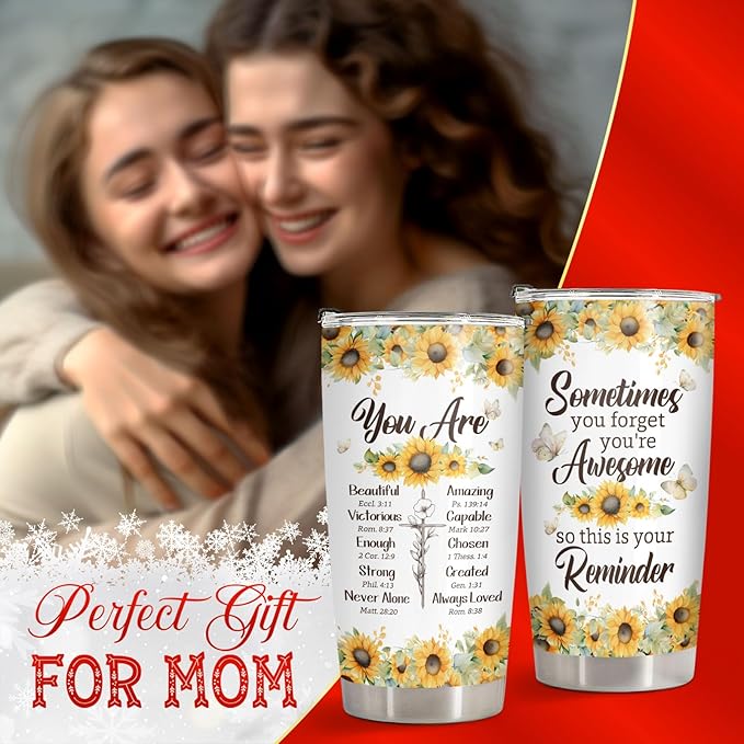 34HD Inspirational Religious Gifts for Women, Christian Tumbler with Lid, 20 oz Stainless Steel Bible Verse Coffee Mug, Sunflower Cup, Mothers Day Gifts for Christian Mom Sisters Friends
