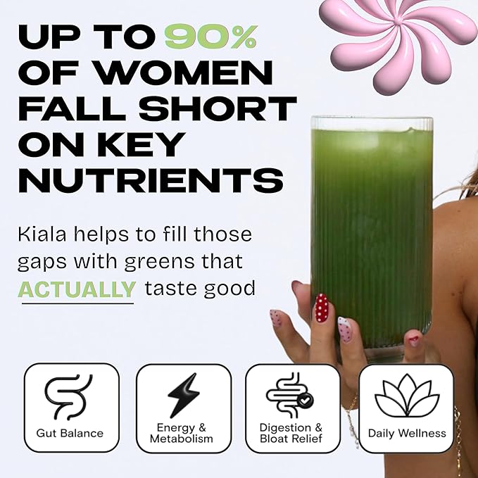 Kiala Nutrition Super Greens, Organic Greens Powder with Spirulina & Chlorella for Digestion, Gut Health, Immunity, Energy, Gluten Free, Vegan, Sugar Free, Spectra Blend, Miami Vice Flavor 30 Servings
