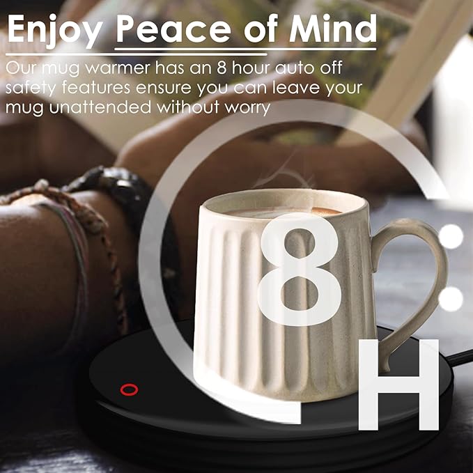 Coffee Mug Warmer with 2 Temp Settings & Auto Shut Off, Electric Beverage Warmer for Office/Home/Travel, Keep Coffee, Tea, Milk Hot - Safety