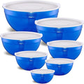 Blue Mixing Bowls with Airtight Lids, Stainless Steel Nesting Mixing Bowls Set of 7, Ideal for Baking, Prepping and Serving Food, Size 7, 3.6, 2.7, 2.1, 1.5, 1.1,0.8 QT, Stackable Design