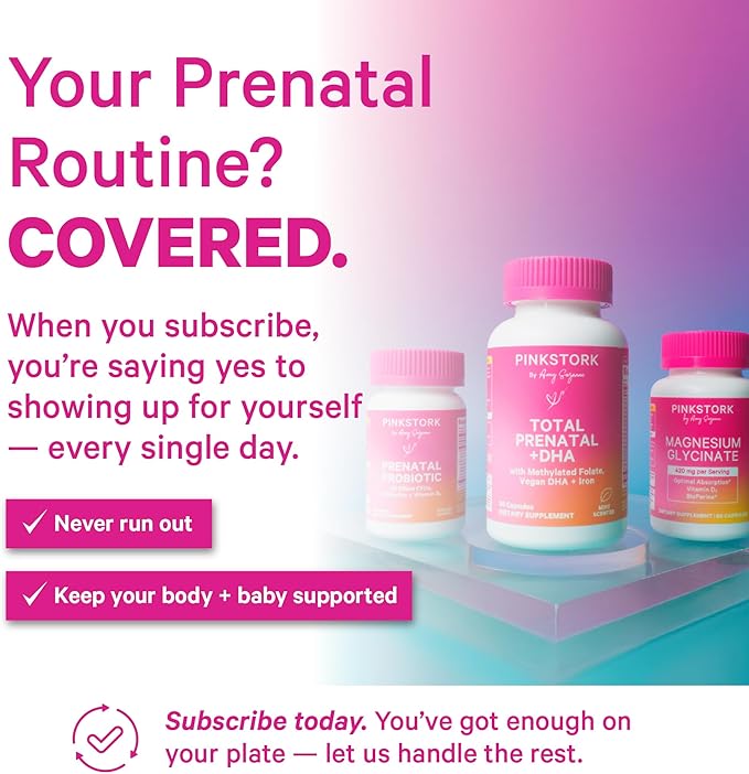 Pink Stork Total Prenatal Vitamins with DHA, Folate, and Iron, 3 Month Supply to Help Support Fetal Development, Pregnancy Must Haves - 180 Capsules