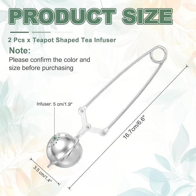 uxcell 2 Pcs Tea Infuser, Stainless Steel Loose Leaf Tea Infuser Filter for Cup and Teapot, Long Handle Tea Steeper Strainers for Tearoom Office Home, Teapot shaped, Silver