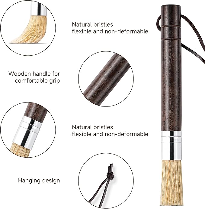 AZMCHEF Coffee Grinder Cleaning Brush with Stiff Boar Bristle & Wood Handle, Espresso Machine Brush with Hanging Loop for Home Kitchen