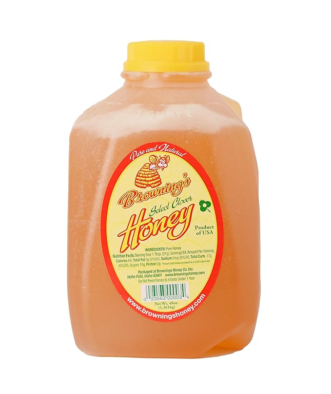 Browning's Honey Jug - Pure Raw Clover Honey, Natural Sweetener, Unfiltered and Unpasteurized, Perfect for Cooking, Baking, and Beverages (3 lb Jug)