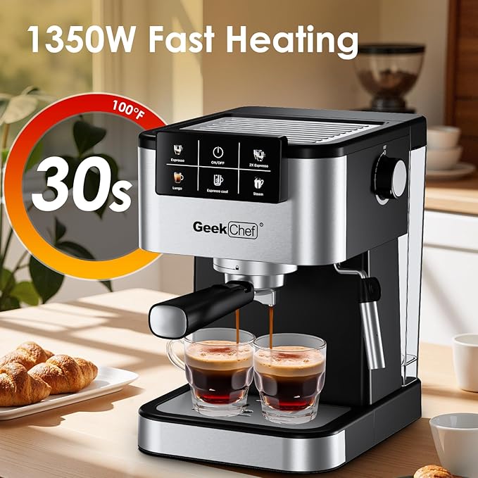 Geek Chef Espresso Machine with Milk Frother, 20 Bar Automatic Espresso Maker, Fast Heating Coffee Maker for Cappuccino, Latte & Iced Coffee, Easy to Use & Clean, for Home Barista