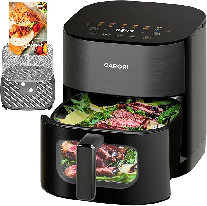 6QT Dual Heat Air Fryer with Viewing Window, 14 Presets for Fry, Roast, Bake & More, 392℉ Max Crisp Without Flipping, 1700W Fast Cooking, Dishwasher Safe Basket