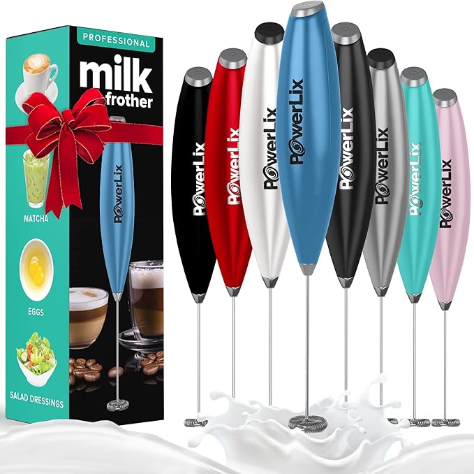 PowerLix Powerful Handheld Milk Frother With Stand Battery Operated Foam Maker Frother Wand For Coffee (A Black) (No Stand Blue)