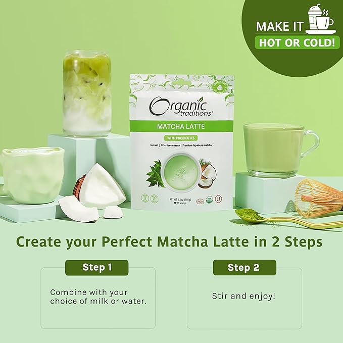 Organic Traditions Matcha Latte Green Tea Powder | Premium Authentic Japanese Matcha | Sourced in Japan | 150g/5.3oz Bag
