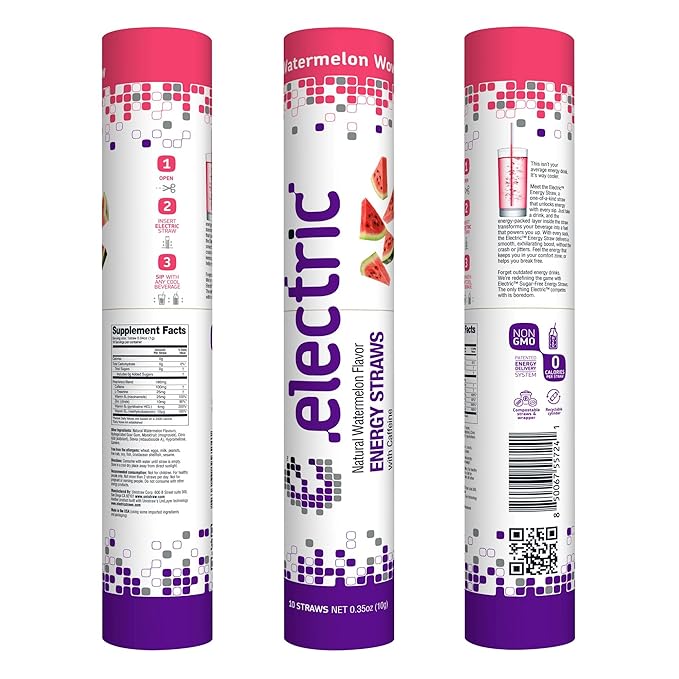 Smooth and Gentle Caffeine Energy. No Sugar. No Calories. Healthy and All Natural atural Watermelon Wow – 10 Straw Pack