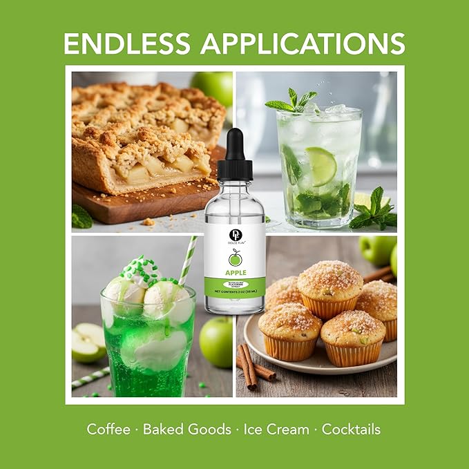 Dolce Flav Natural Apple Extract – 2 oz Water-Soluble Pure Apple Flavoring Drops for Baking, Drinks & Desserts | Highly Concentrated | Sugar Free | Allergen Free | Made in USA