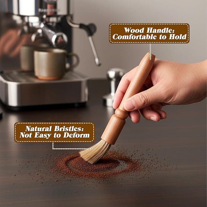 5 Pcs Coffee Brush Set Coffee Grinder Cleaning Brushes Professional Espresso Brush Kit Group Heads Wooden Grinder Machine Cleaning Brushes for Barista Home Kitchen Coffe Machine Washing