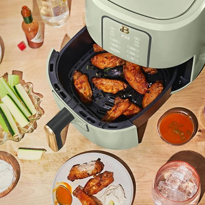 Beautiful 3 Quart Digital Air Fryer with TurboCrisp Technology – Matte Finish, Touchscreen, Nonstick Basket (Sage Green)