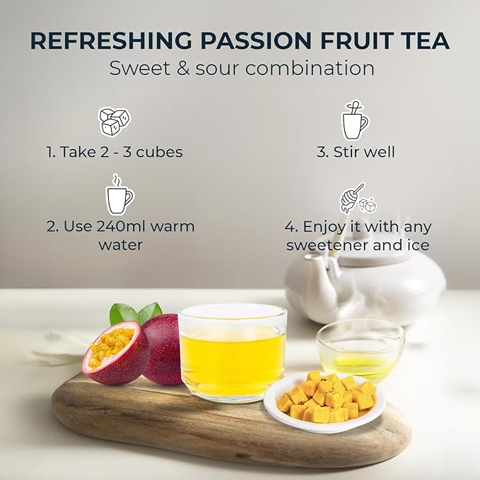 Freeze-dried Passion Fruit Cubes for Tea & Snack, 200 Count, 6.17 Oz, Vitamin & Fiber Support, Vacuum Sealed with Zipper Bag, Sweet & Sour, No Sugar Added, No Caffeine