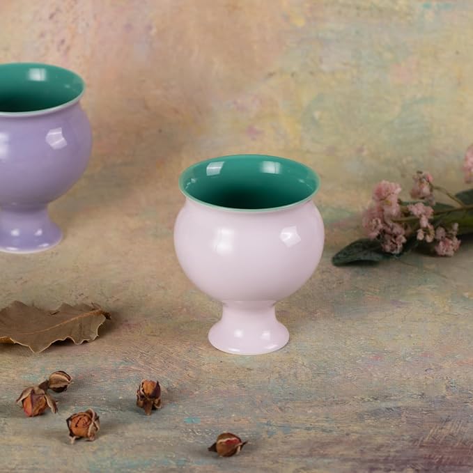KAMMAK Tea Cups, 3oz Small Tea Set of 2 for Home, Party, Office, Porcelain Tea cups with Short Stem, Cute Ceramic Teacups, Chinese Kungfu Tea Set for Hot/Cold Drink (Apricot Pink and Hibiscus Purple)
