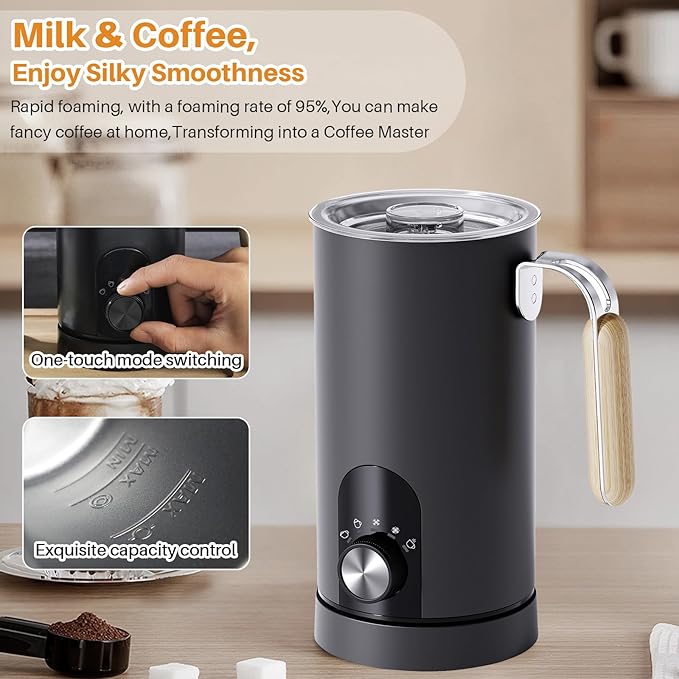 Electric Milk Frother,5-in-1 Milk Steamer with Touch Control,350ml Automatic Warm and Cold Foam Maker,Milk Warmer for Coffee,Latte,Cappuccinos Macchiato,Hot Chocolate,Anti-burn Propeller