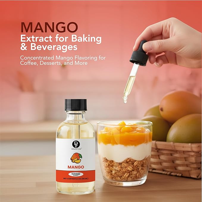 Dolce Foglia Mango Extract - 2 Ounce Water-Soluble Multipurpose Flavoring Ideal for Baked Goods, Beverages, Coffee, Desserts & Ice Cream - Mango Essence Perfect for Weight Management