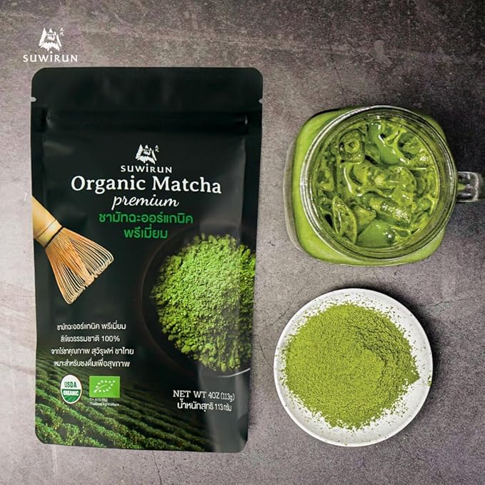 Suwirun Organic Pure Matcha Powder 4oz – Authentic Japanese Green Tea – Unsweetened, Umami-Rich Superfood – Perfect for Lattes, Baking & Smoothies