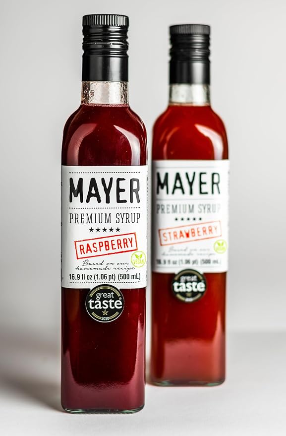 Mayer Hungarian Premium Raspberry Artisanal Syrup, Award-Winning, All-Natural, Vegan, Gluten-Free, With 100% Real Fruits, Perfect Coffee Syrup & Cocktail Syrup, No Artificial Additives (1 Pack)