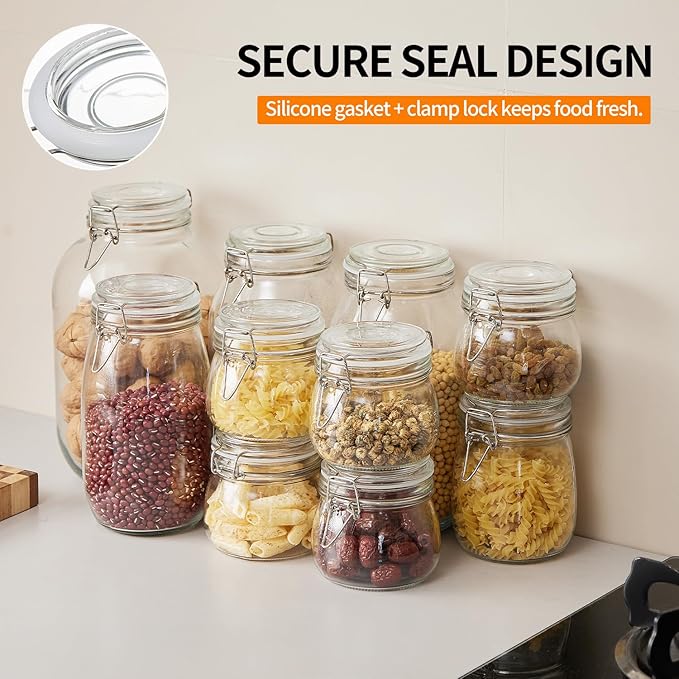 5 Pack 25oz Food Storage Jars with Airtight Lids, Preserving Seal Wire Clip Fastening Glass Containers, Canisters for Kitchen Organization, Flour, Cereal, Pasta, Sugar, Beans, Pickling Jars(25 Oz*5)