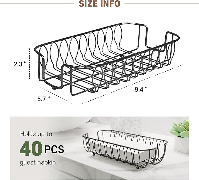 Black Guest Towel Holder Tray for Bathroom – Napkin Organizer for Disposable Paper Towels, Hand Towel Rack for Countertop, Modern Holder for Guest Bathroom Essentials and Powder Room