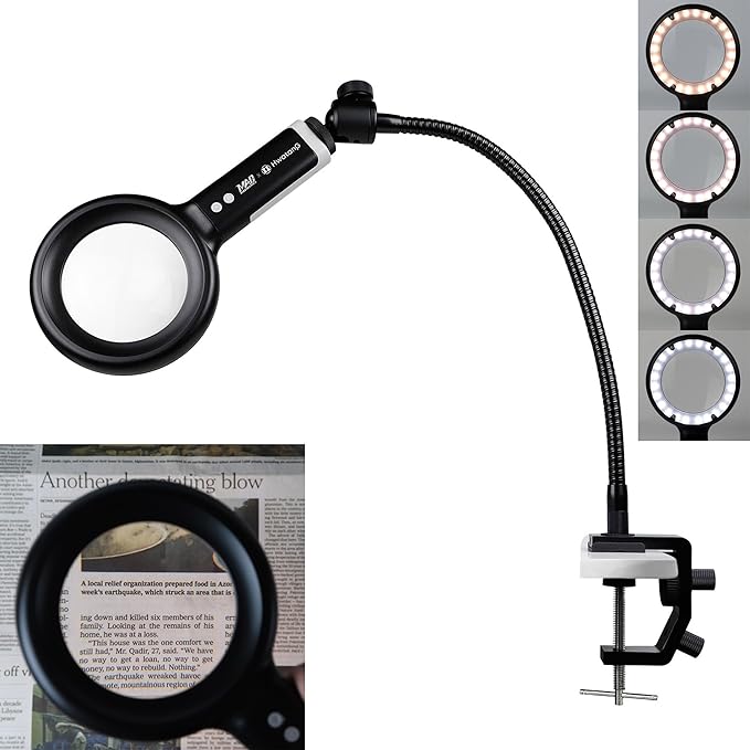 HWATANG OHBIG x MADWORKS 1.8x/3D/100mm Dimming Toning LED Magnifying Glass - K9 White Glass, Model Assembly, Soldering, Ra 94 Ring Light, 50+ Seniors Reading Magnifier (w/Desk Clamp Kit)