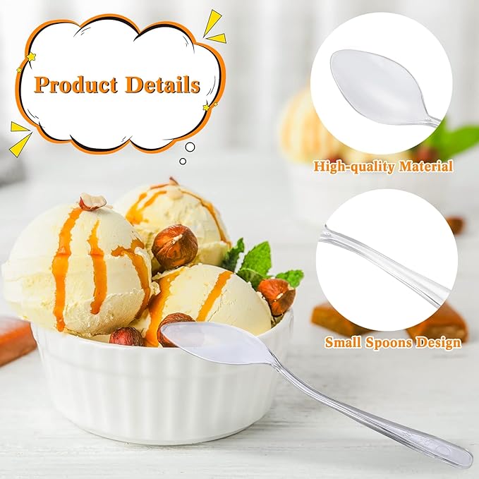 1000 Pcs Clear Mini Spoons for Desserts Small Plastic Tasting Tiny Disposable Spoons Plastic Serving Utensils Bulk for Sample, Ice Cream, Appetizer, 3.7 x 0.8 Inch